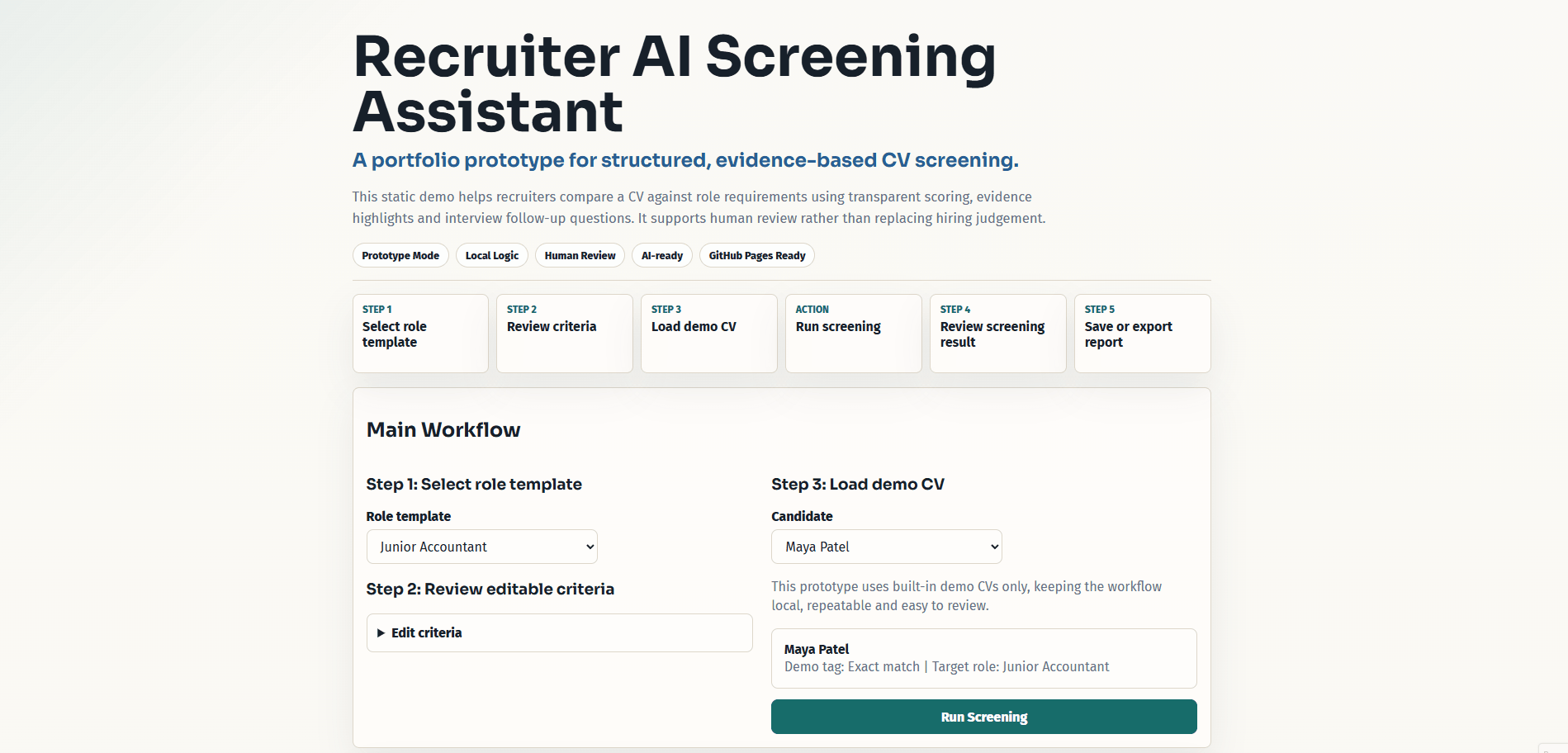 Recruiter AI Screening Assistant preview